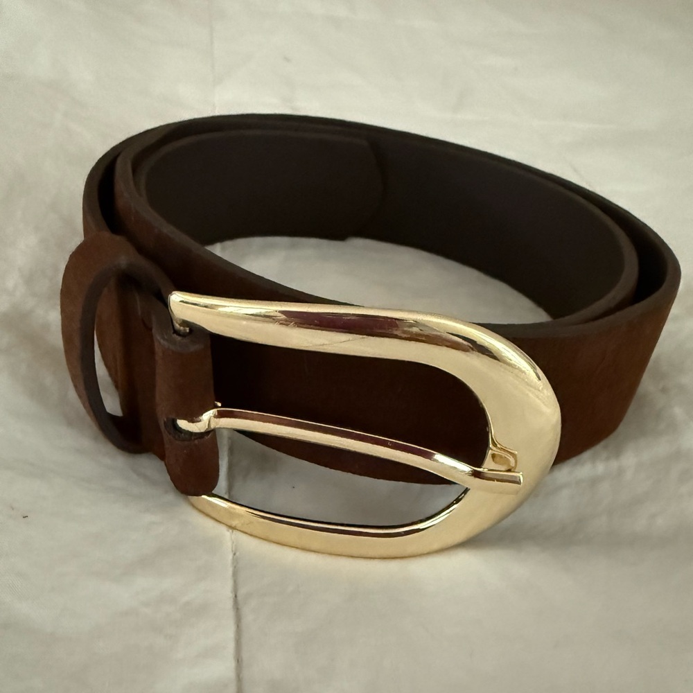 Suede Brown Belt with Gold Buckle